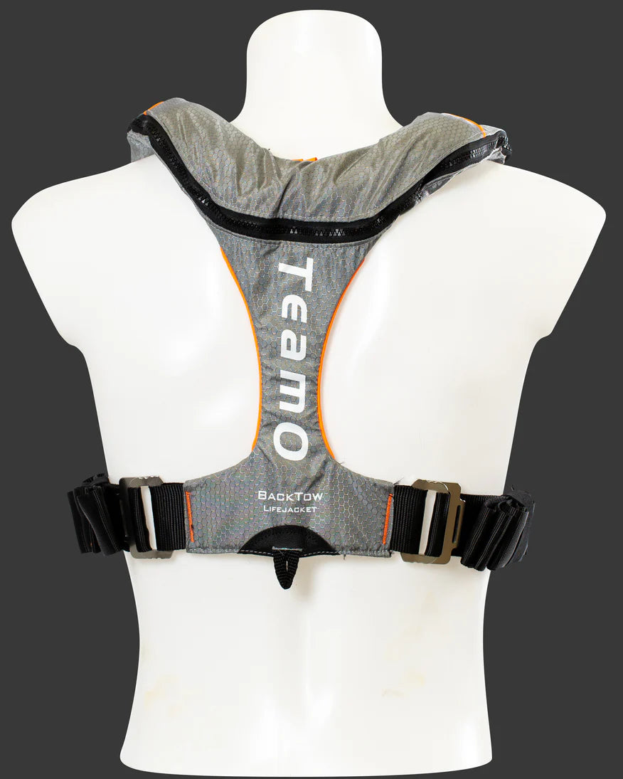 TeamO Marine | 170N Backtow™ Offshore Inflatable PFD | Grey and Orange | PRO Sensor