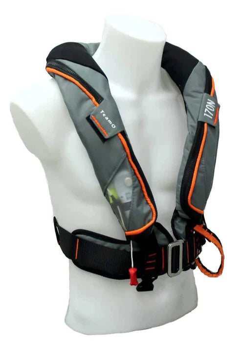 Image of the Grey coastal TeamO PFD designed in the UK with BackTow technology.
