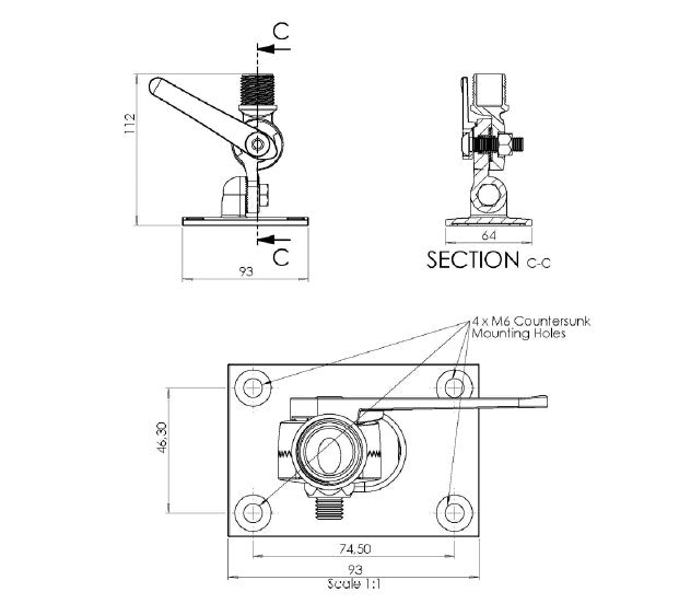 Antenna Bracket - Heavy Duty Rail Mounted Marine Bracket with Drop Down Lever - product image 5