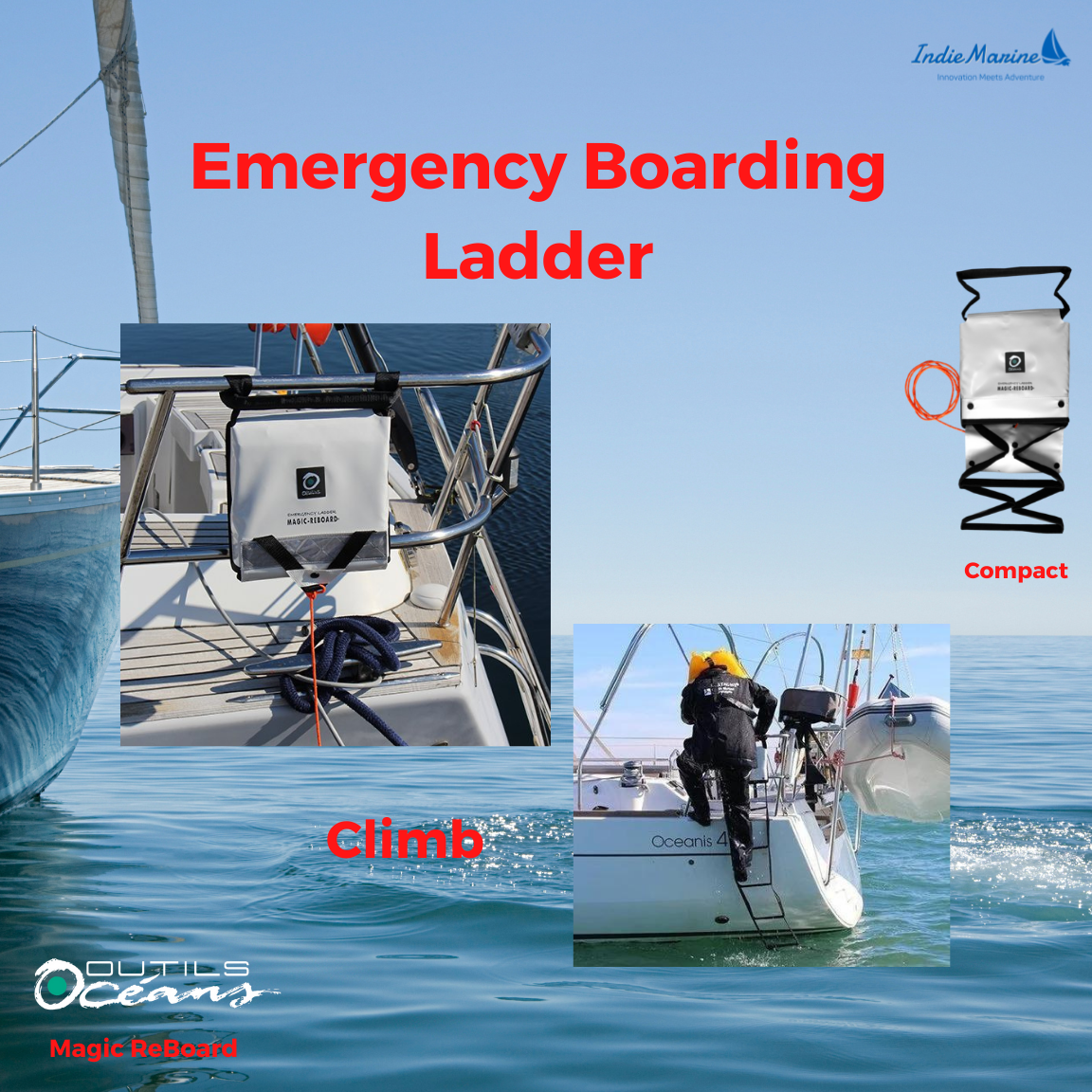 Lifestyle shot of Emergency ladder in use in the water and on a boat