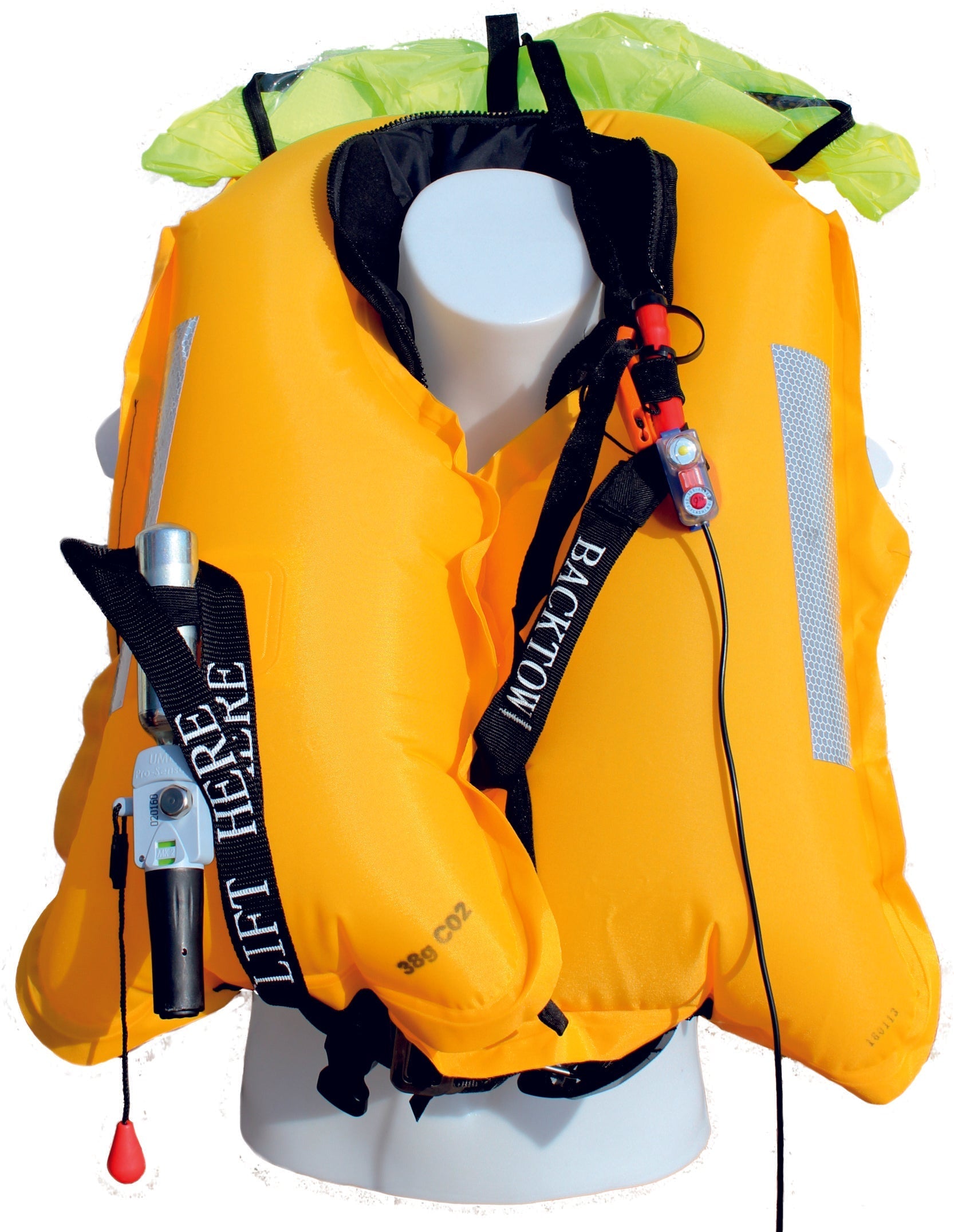 Inflated 275N BackTow inflatable PFD - Contains light, whistle, spray hood, fluorescent material