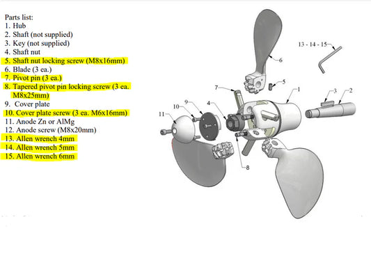 Flexofold Service Kit for 3 Blade Propellers  Shaft Drive