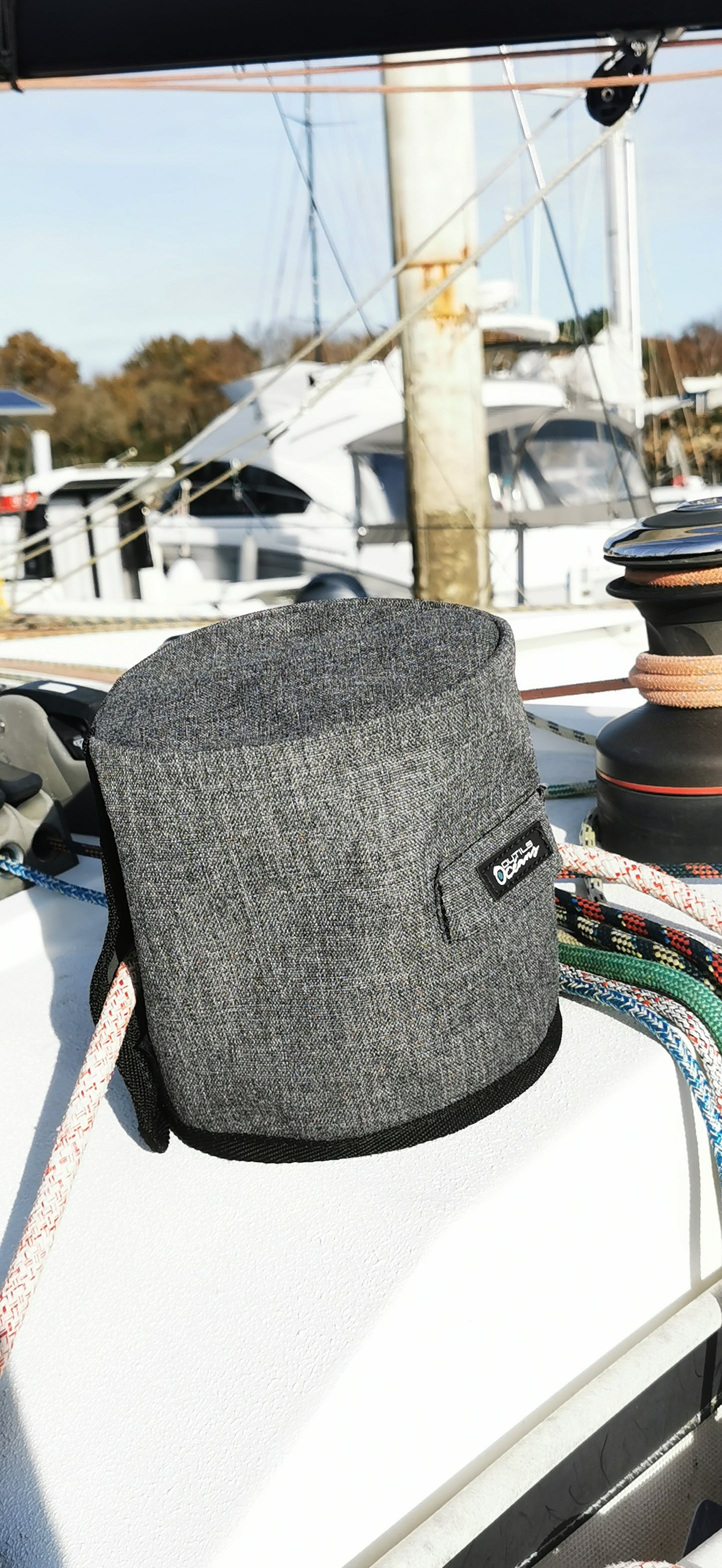 Side view - a brand logo on a boat deck