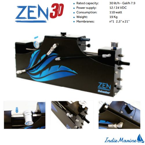 The watermaker's compatibility with 12-24 VDC power supply further enhances its versatility, allowing it to be easily integrated into various types of vessels without the need for specialized power systems. Overall, the Zen 30 watermaker appears to offer a combination of performance, efficiency, and compatibility that would make it an ideal choice for sailors or boaters looking to ensure a reliable source of fresh water while at sea.