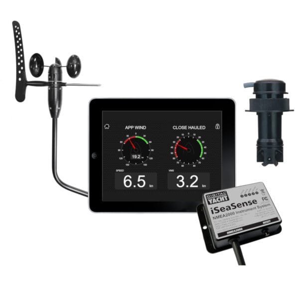 Digital Yacht iSeaSense is a new range of complete marine instrumentation packs based on NMEA 2000 and wireless connectivity. This pack includes speed, depth, temperature transducer plus wind sensor.