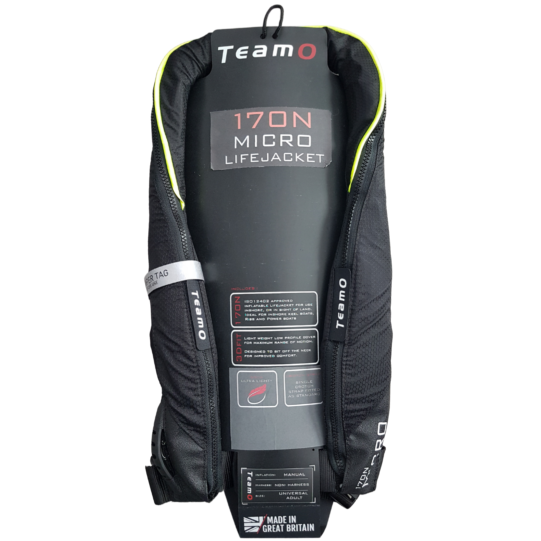 TeamO Marine | BackTow NOT Included |170N Micro Inflatable PFD | Automatic |Black and Yellow |