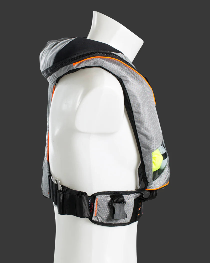 TeamO Marine | 170N Backtow™ Offshore Inflatable PFD | Grey and Orange | PRO Sensor