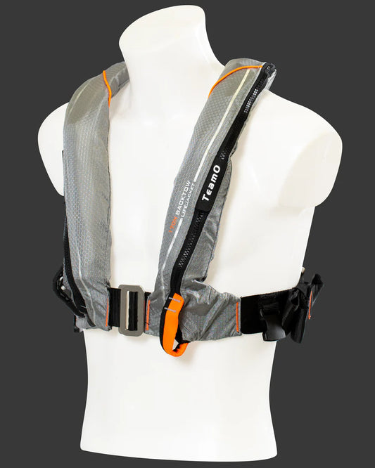 TeamO Marine | 170N Backtow™ Offshore Inflatable PFD | Grey and Orange | PRO Sensor