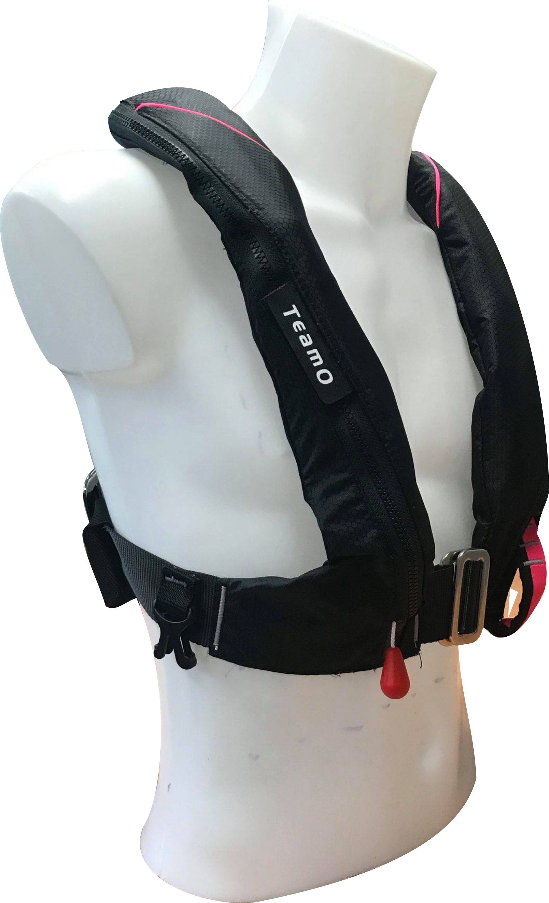 TeamO Coastal Inflatable PFD in Black with Pink side shot