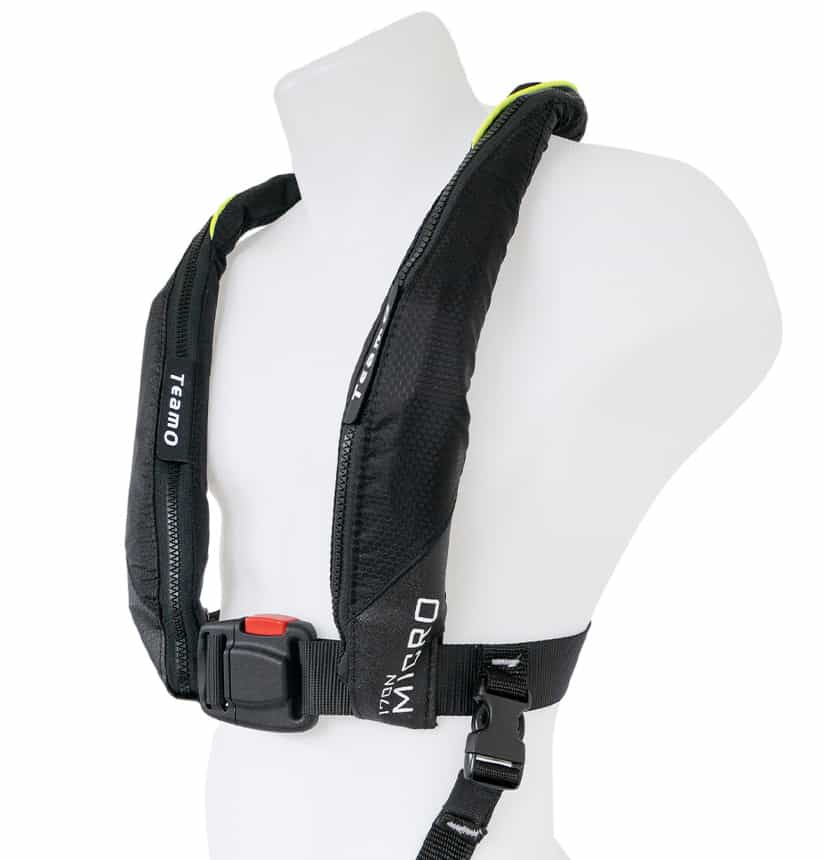 TeamO Micro Inflatable PFD in Black with yellow piping