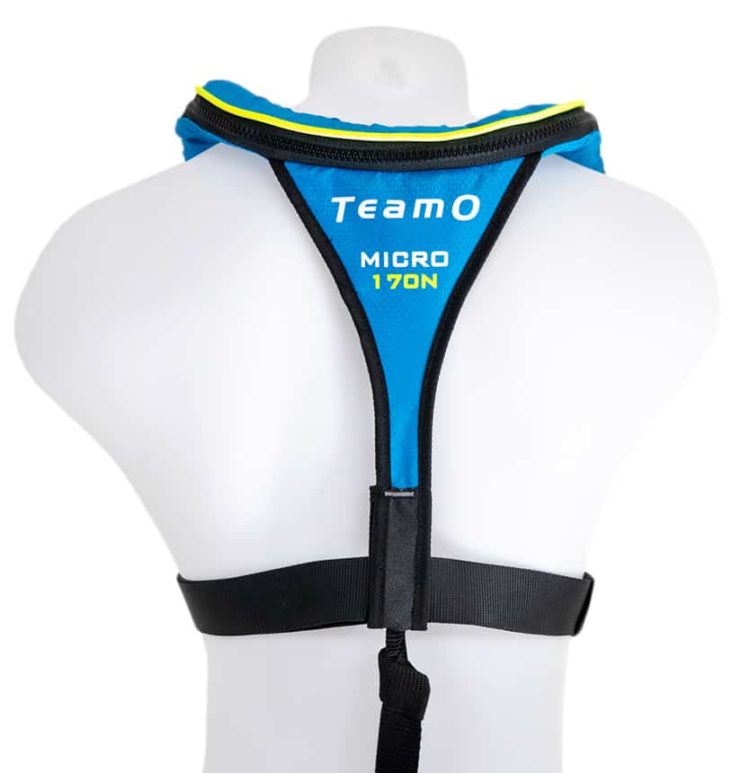 TeamO Micro Inflatable PFD in Black back shot 170N buoyancy rating