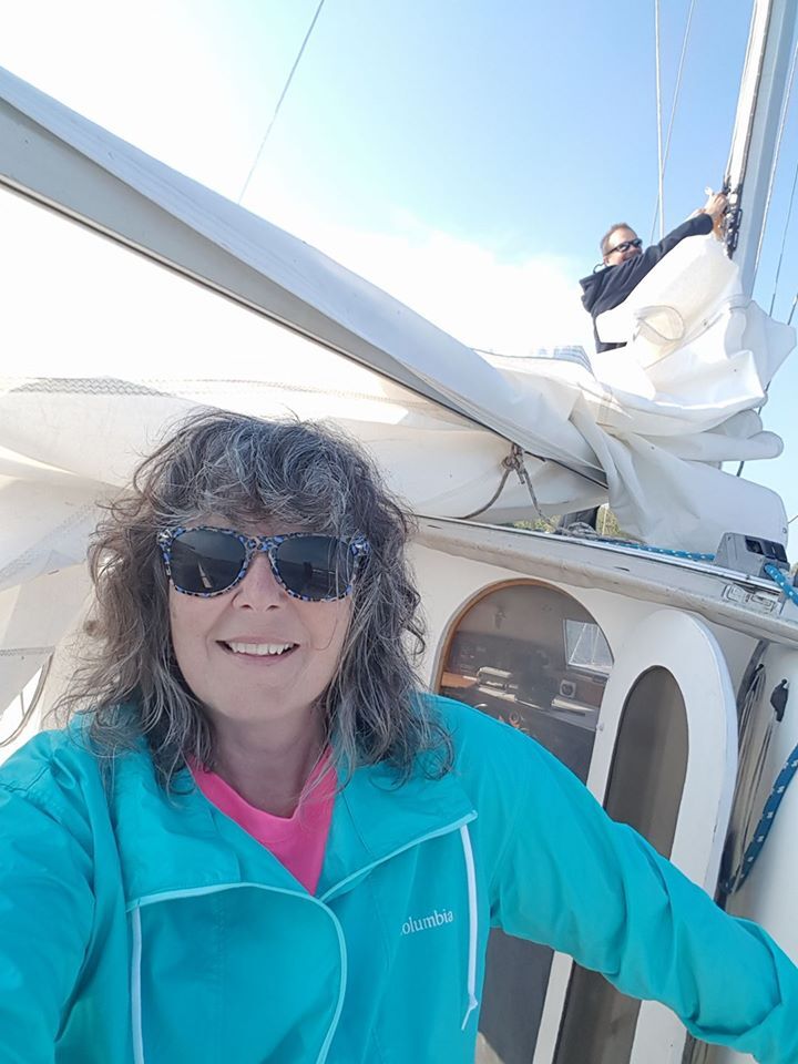 Andrea and Shane on their catamaran.