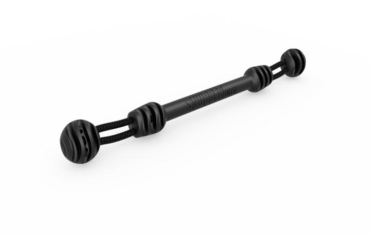 Finnish Mooring & Dock Line Shock Absorber Black dock line snubber with spherical ends designed to reduce stress on mooring lines and improve docking 