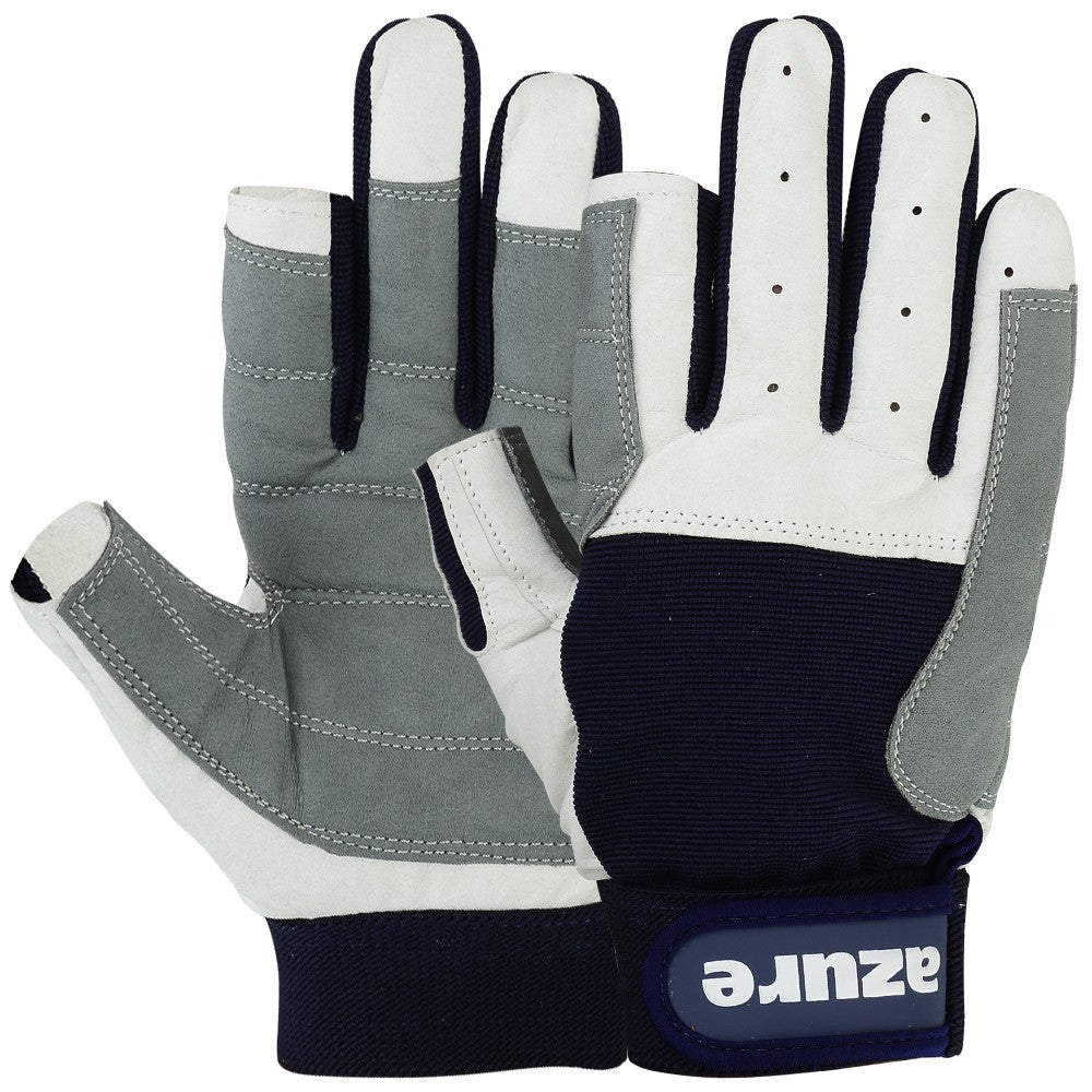Sailing Gloves Navy Blue Long (2 cut / 3 Full) Fingers - Azure (Small to 2XL)