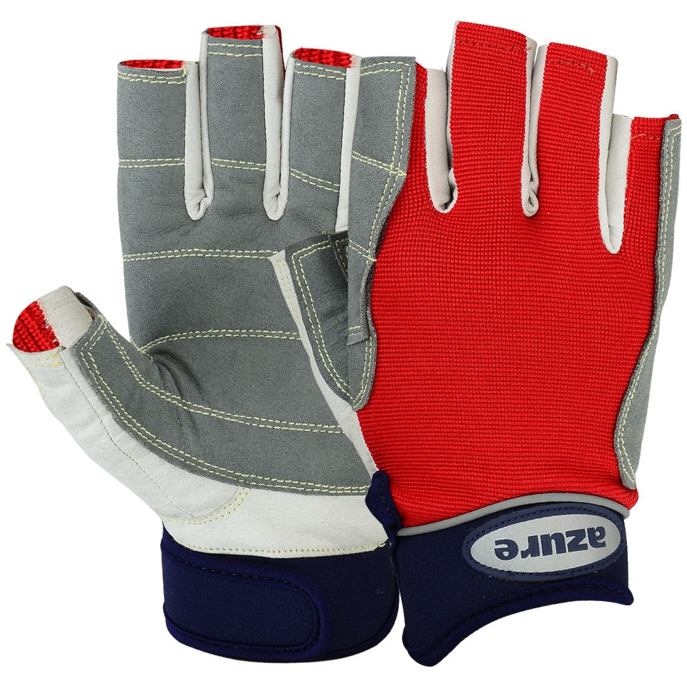 Sailing Gloves - Stop Watch Friendly - RED-Grey All Short Finger - Azure (Small to 2XL)