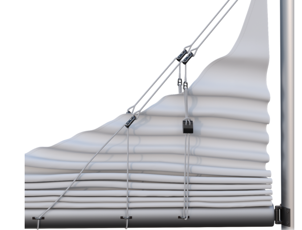 Lazy jack cleats in use for main sail.